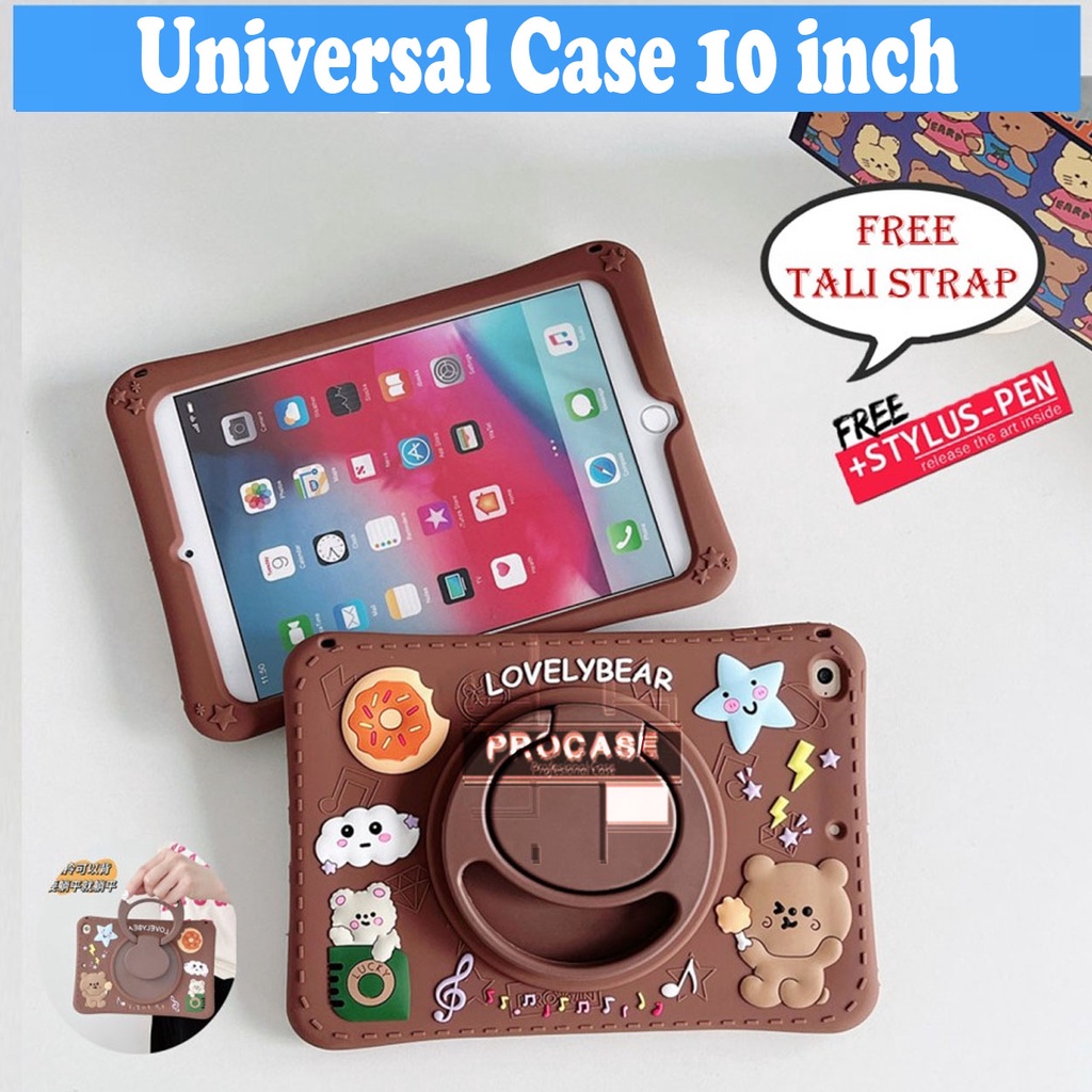 Advan Tab Sketsa 2 Softcase Cover Kids Stand Rotate Bear Coklat Cute