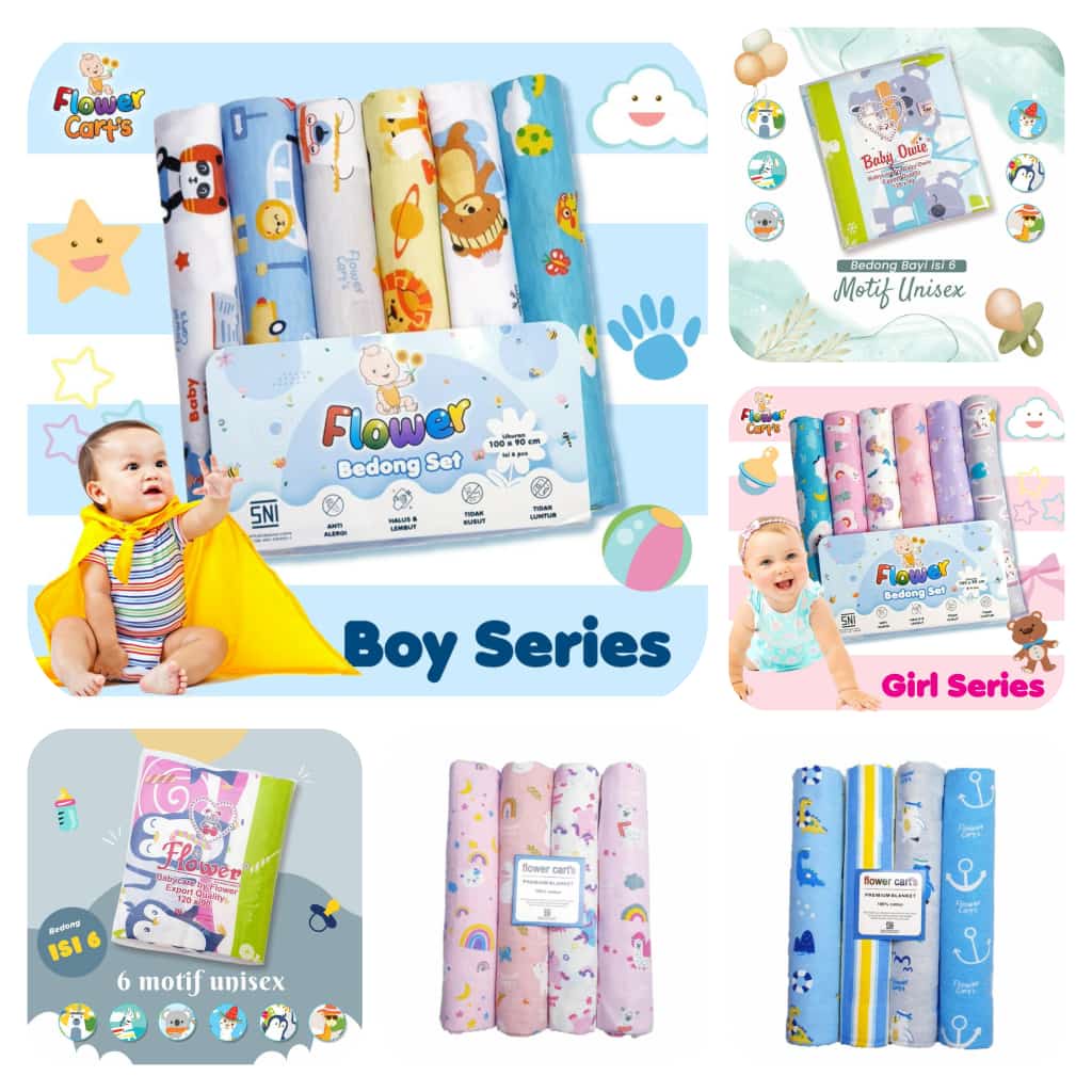 Bedong Bayi Motif Katun kaos Kain - Isi 6 pcs Size 100 x 90Cm