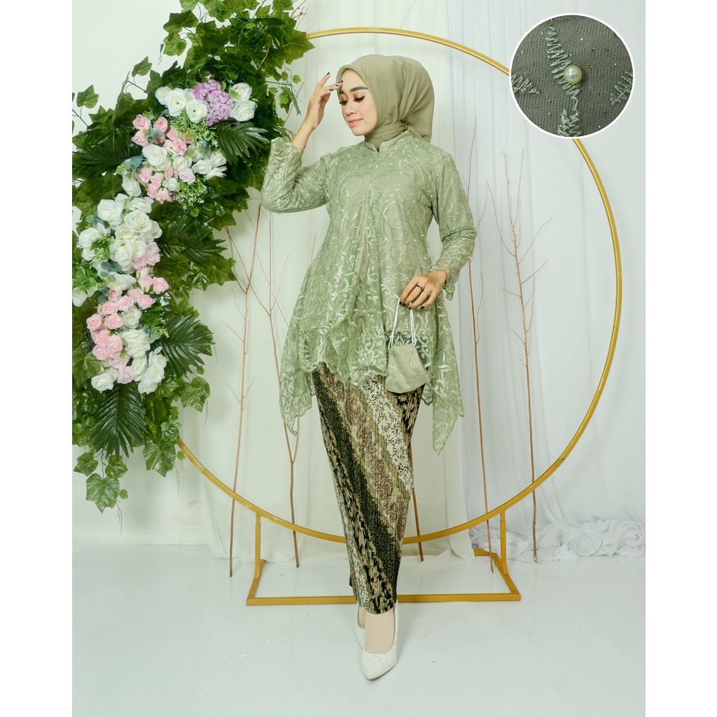 Permata Olshop / Setelan Kebaya Tunik Mauri Busui Modern / Kebaya Modern / Kebaya Wisuda / Kebaya Kondangan / Kebaya Pesta / Kebaya Tunik Brukat Tulle Modern / Kebaya Busui