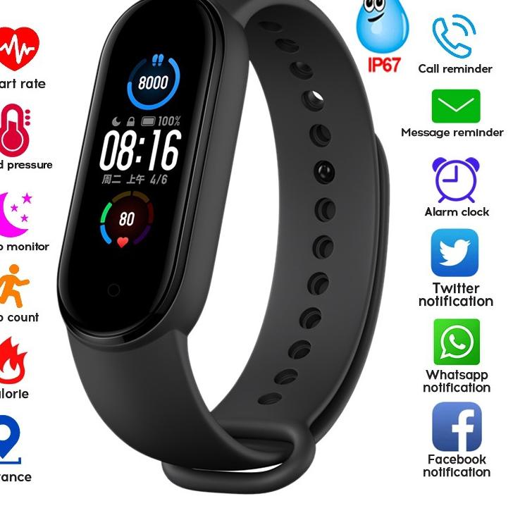 Langsung Kirim Smartwatch M5 anti air IP67 Smartband Bracelet Tracking Aktifitas dan Olahraga
