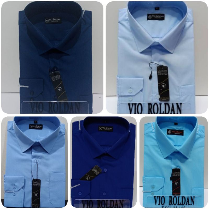 Vio Roldan Kemeja Polos Pria Kemeja Katun Kemeja Formal Kemeja Pria Warna Biru