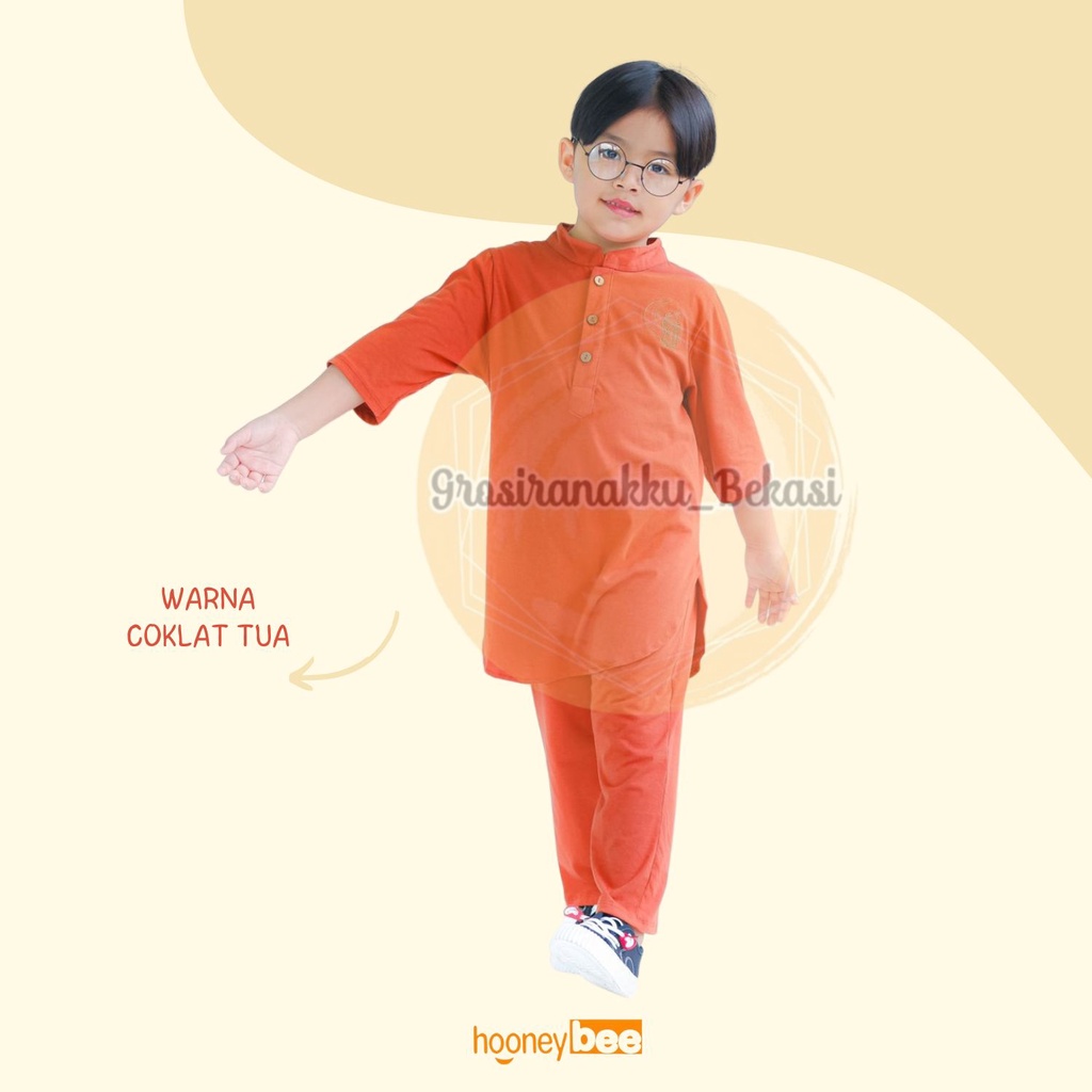 Setelan Koko Anak Habibi Junior Hooneybee Warna Coklat Tua Size 2-10 TAHUN