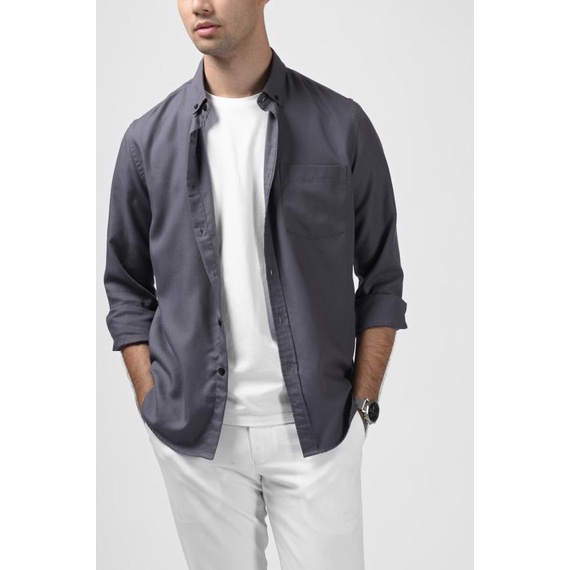 KEMEJA PREPP STUDIO EXETER BLACK BUTTON LONG SLEEVE SHIRT ASPHALT - M