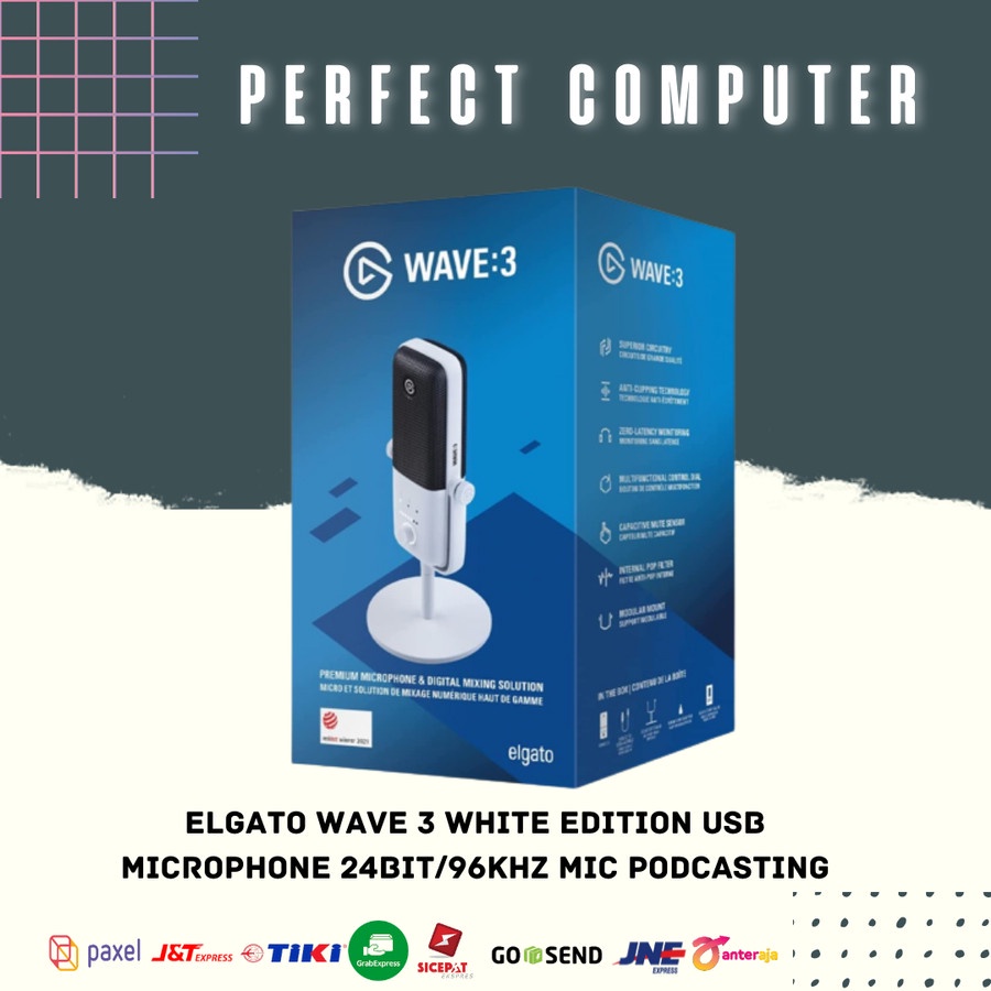 ELGATO WAVE 3 White Edition USB MICROPHONE 24BIT/96KHZ Mic Podcasting