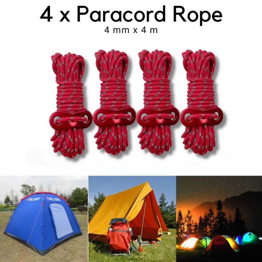 Tali Paracord Serbaguna Tenda Outdoot Camping Rope 4 Roll Pin Buckle