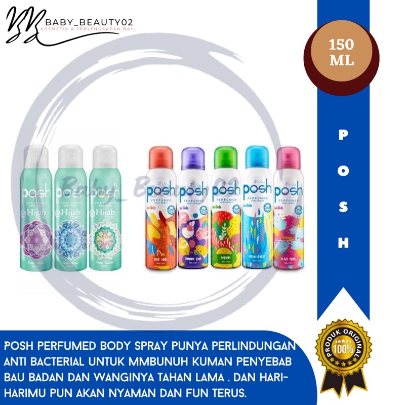 Posh Parfum Body Spray 150ml-Posh Women Parfum Parfum Cewek Bodi Spray Parfum Pos Posh Hijab Biru Pi