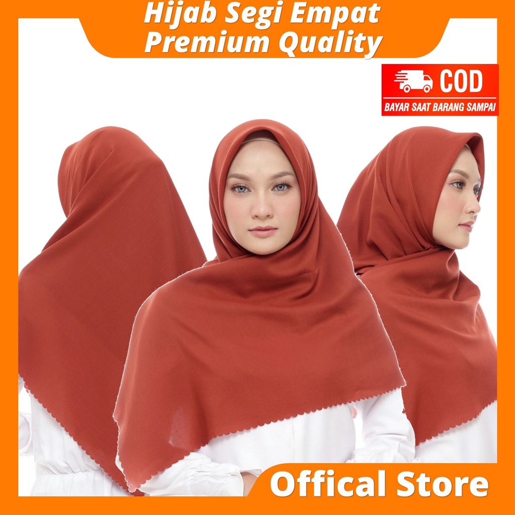 Hijab Segi Empat Motif Premium Lasercut Polos Bahan Voal Kekinian Viral Model Terbaru Branded Warna 