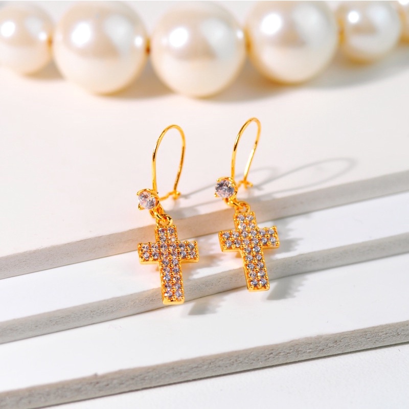 Anting Emas Kawatan Salib Mata Tabur - Toko Emas Gadjah