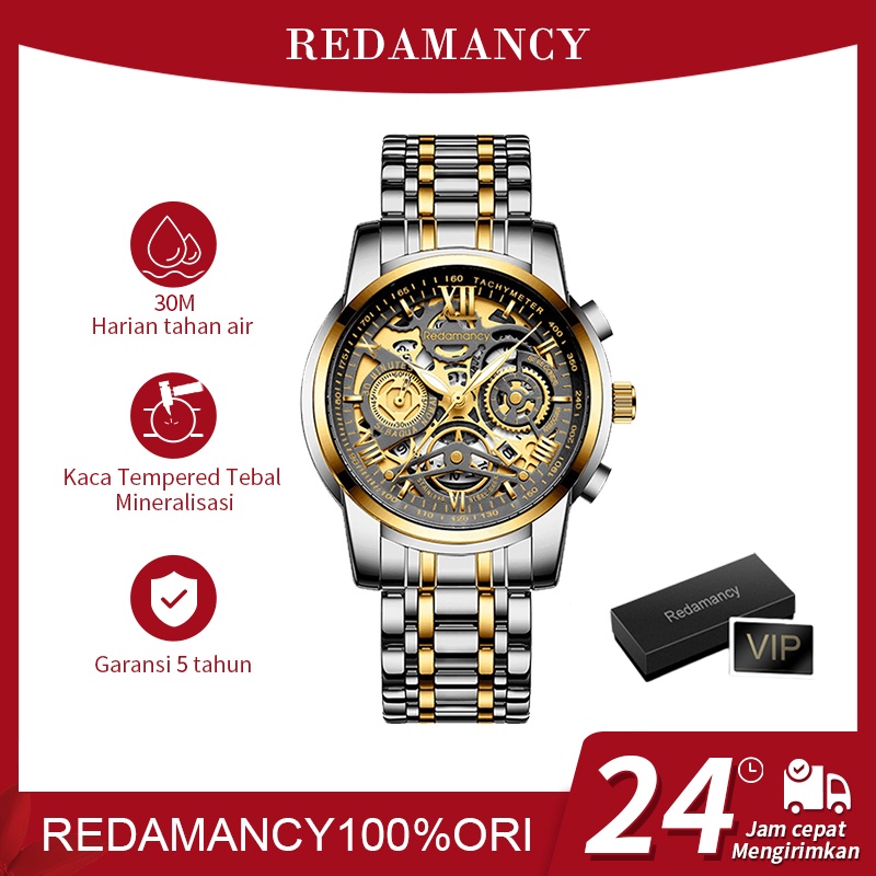 Redamancy Original Jam Tangan Pria Luxury Arloji tahan airStainless Steel Watch Jam tangan bercahaya