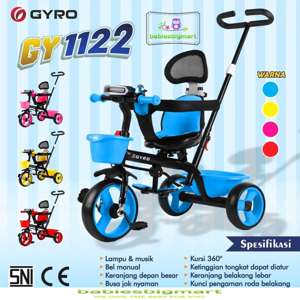 Sepeda Anak Roda 3 Tiga Tricycle GYRO GY 1122 Dorongan Kursi Putar New