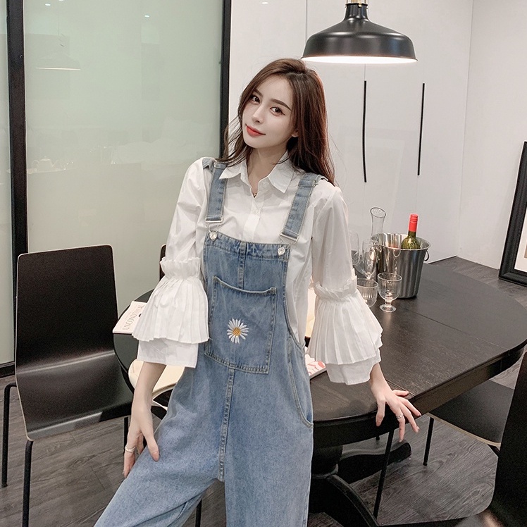 Overall Jeans Wanita / Celana Kodok Jeans Wanita /Jumpsuit Jeans Wanita/Krisan Bordir Overall Jeans (realpict)
