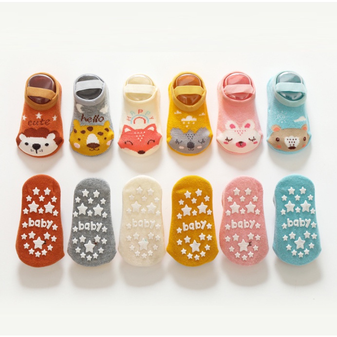 P50 NEW Kaos kaki nonslip pendek bayi dan anak motif hewan