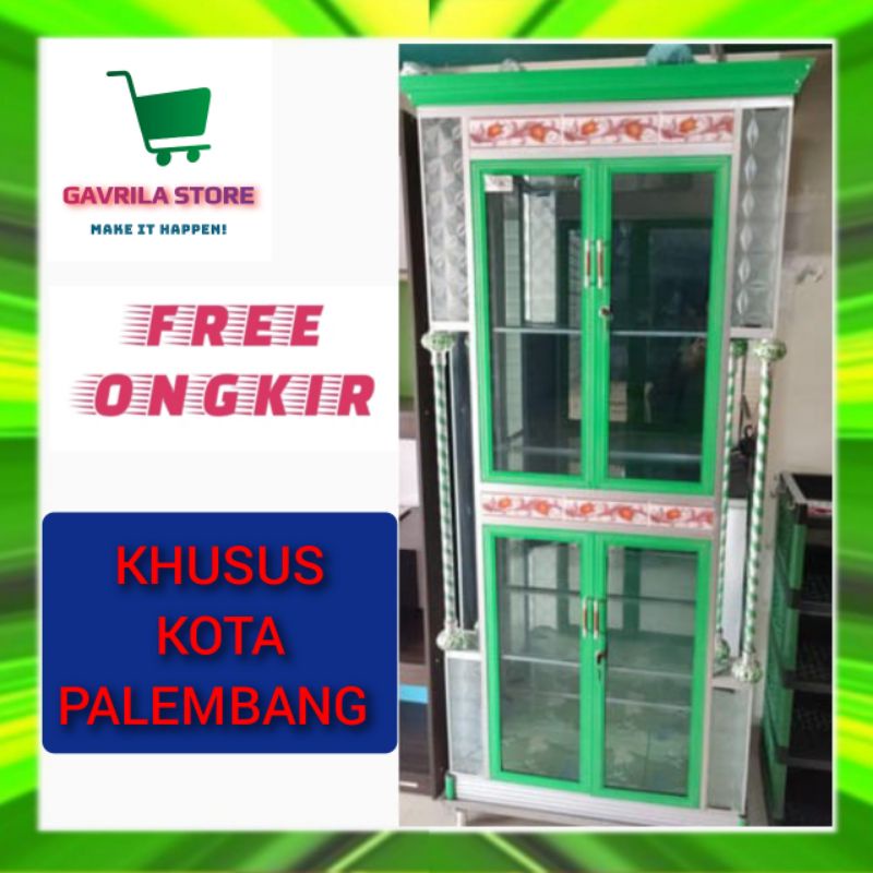 LEMARI PAJANG KACA ALUMINIUM 2 PINTU