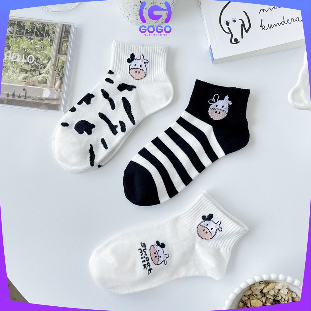 GOGO-P184 Kaos Kaki Pendek Semata Kaki Motif Sapi Lucu / Kaus Kaki Wanita Pria Dewasa / Ankle Sock Fashion Woman