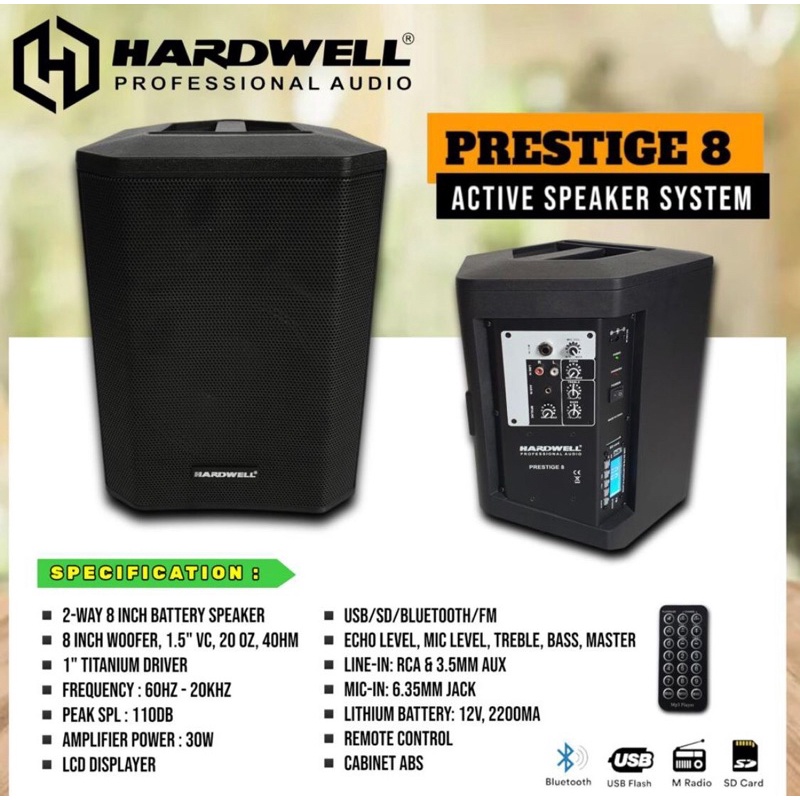 SPEAKER ACTIVE HARDWELL PRESTIGE 8 ORIGINAL 8 INCH BLUETOOTH