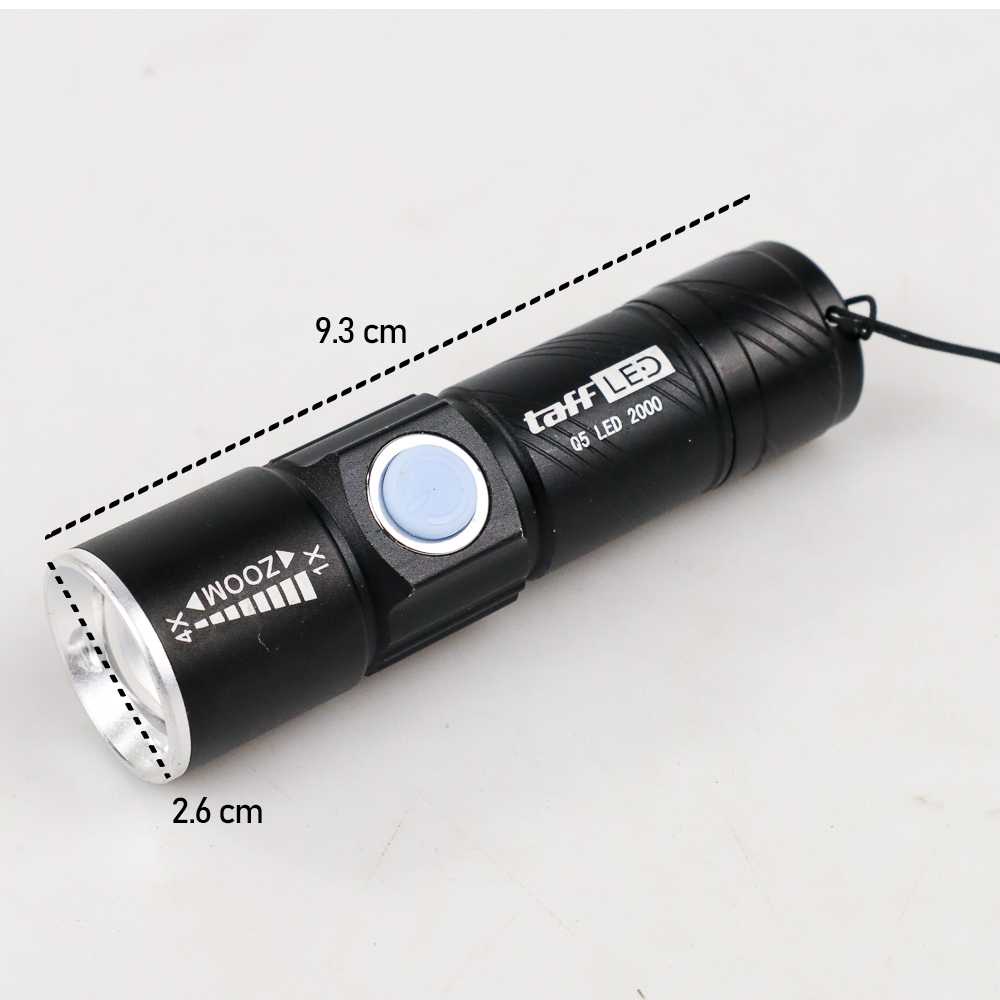 TaffLED Senter LED Mini USB Rechargeable Q5 LED 2000 Lumens