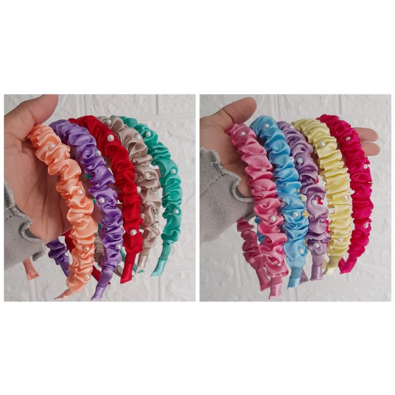 Bando anak korea/bando scrunchie/bando satin mutiara