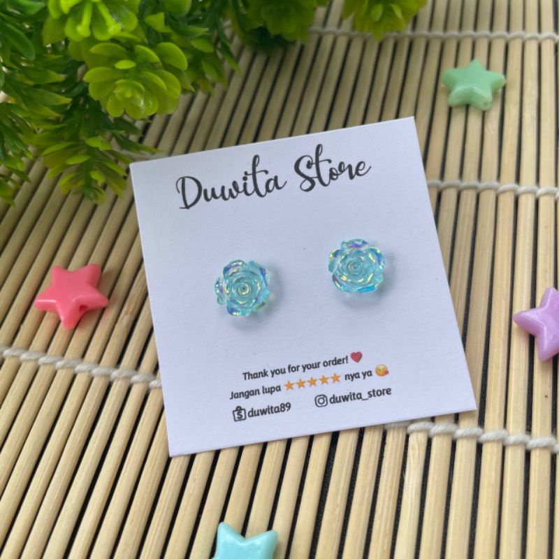 HANDMADE ANTING TUSUK PLASTIK ANAK/DEWASA MOTIF MAWAR BENING