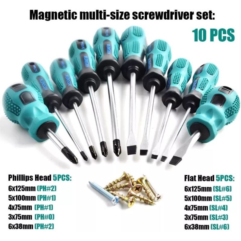 Set 10pcs Obeng Presisi Kuat Untuk Reparasi Bengkel Mobil Motor White Magnetic Head