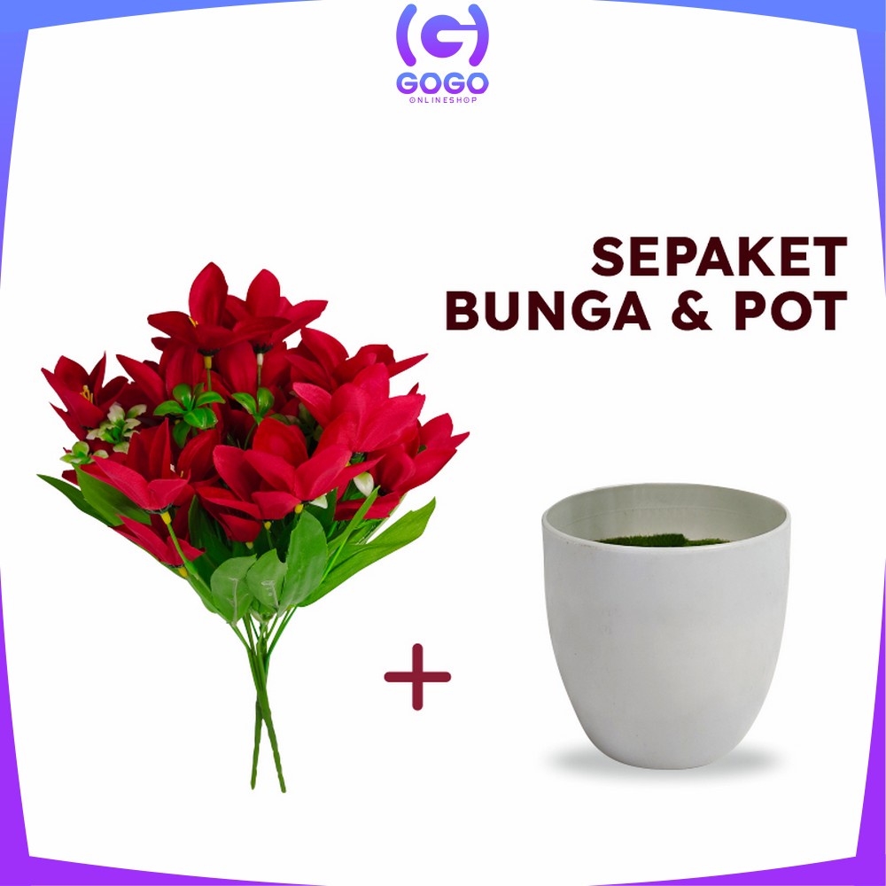 GOGO-C548 Pot Bunga Hias Ornamen Bunga Lily Artificial Plastik Bunga Ruang Tamu Bunga Dekorasi Rumah Hiasan Pajangan