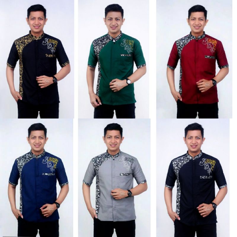 BSWART baju koko Bordir HRB026 Kenongo koko Pendek barong Pekalongan M L XL Batik Pria MURAH Modern Grosir