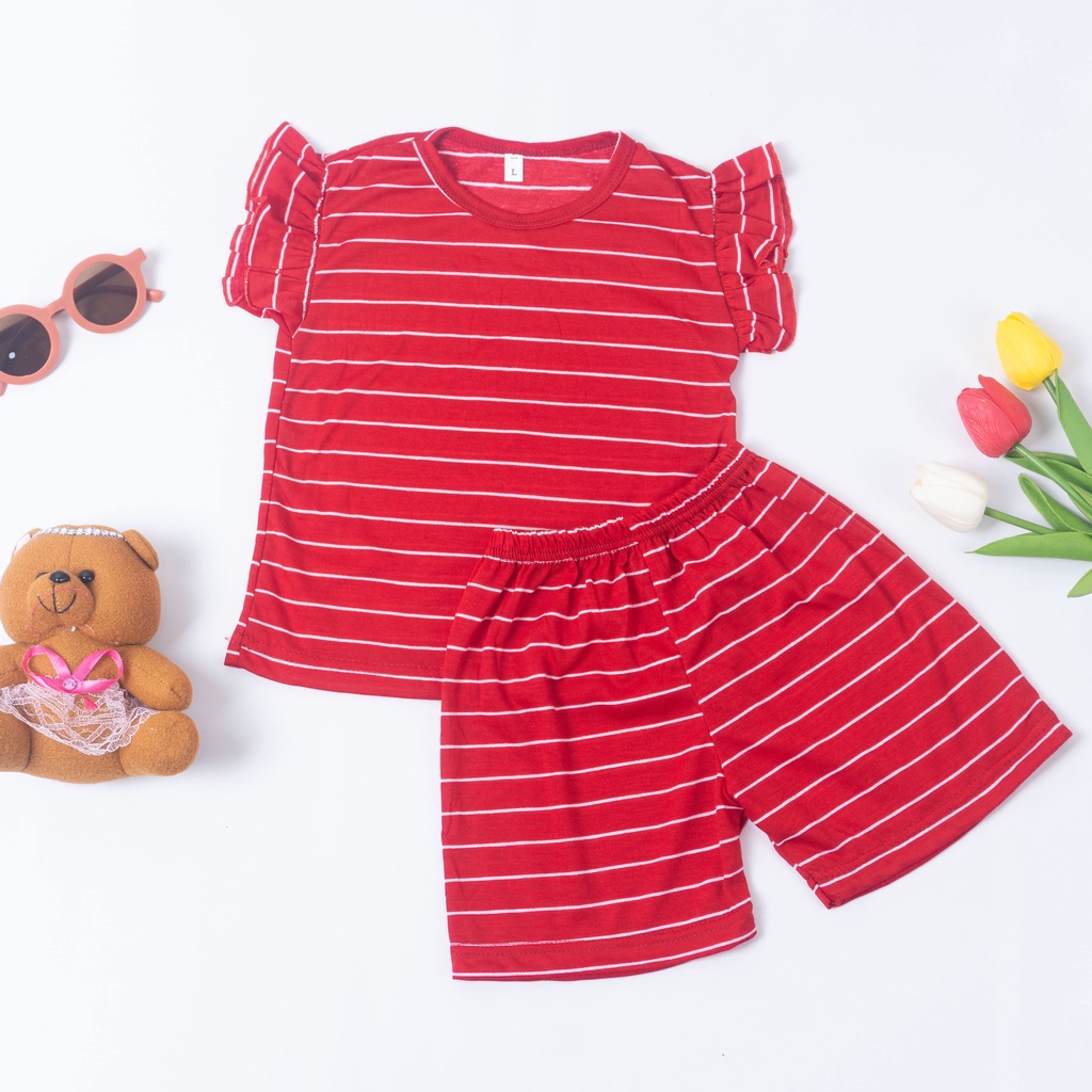 IL - Setelan Anak Perempuan / Setelan Anak Ruffle Set Salur / Set Salur Ruffle Anak