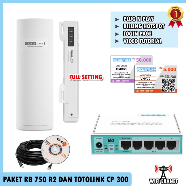 Paket Hotspot Mini RT RW Net sistem voucher - Totolink cp 300