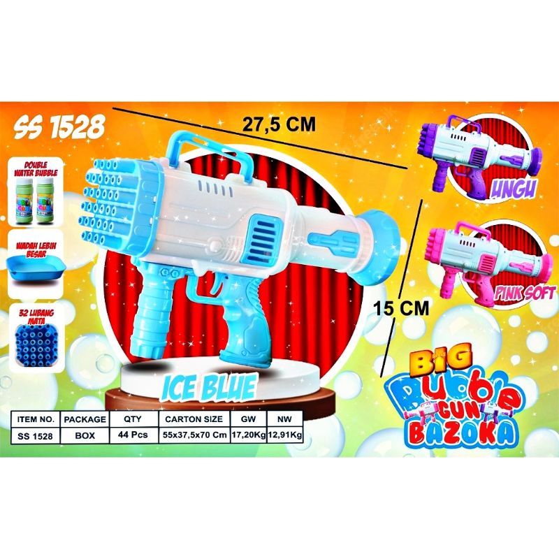 SS 1528 MAINAN ANAK BUBBLE GUN BAZOOKA BESAR 32 MATA LUBANG PLUS DOUBLE REFILL DAN WADAH / BIG BUBBL