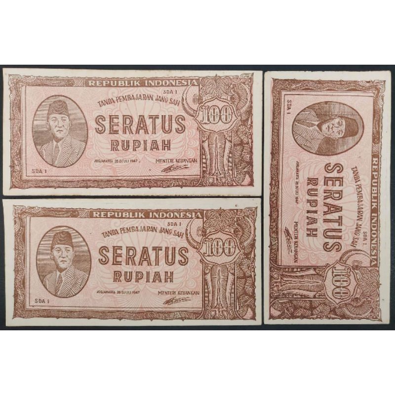 Uang 100 Rupiah ORI keris Coklat 1947 XF XF+