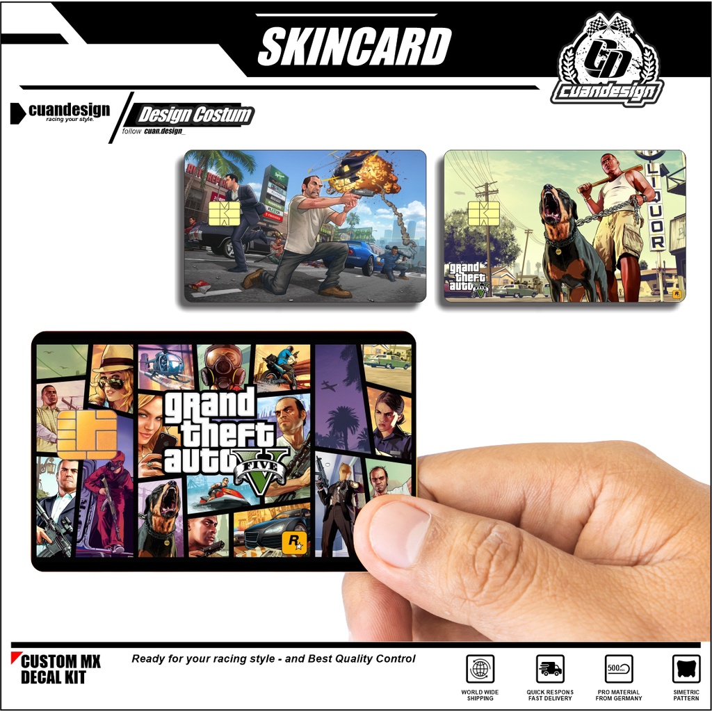 GTA V GRAND THEFT AUTO STIKER PELINDUNG KARTU SKIN CARD ATM SIM KTP E-MONEY STICKER LEM KUAT ANTI GO