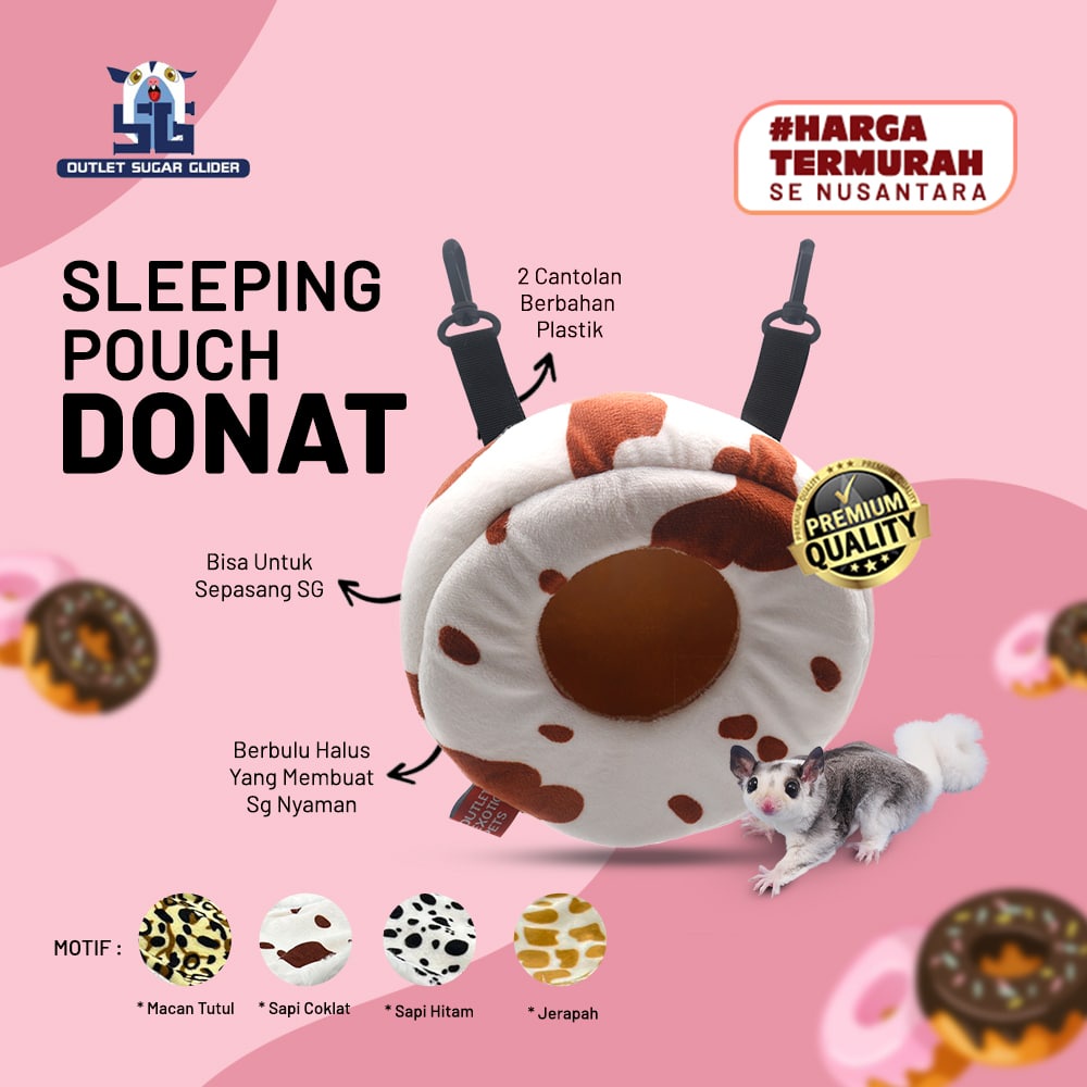 SLEEPING POUCH MODEL DONAT HEWAN SUGAR GLIDER, TUPAI TERBANG