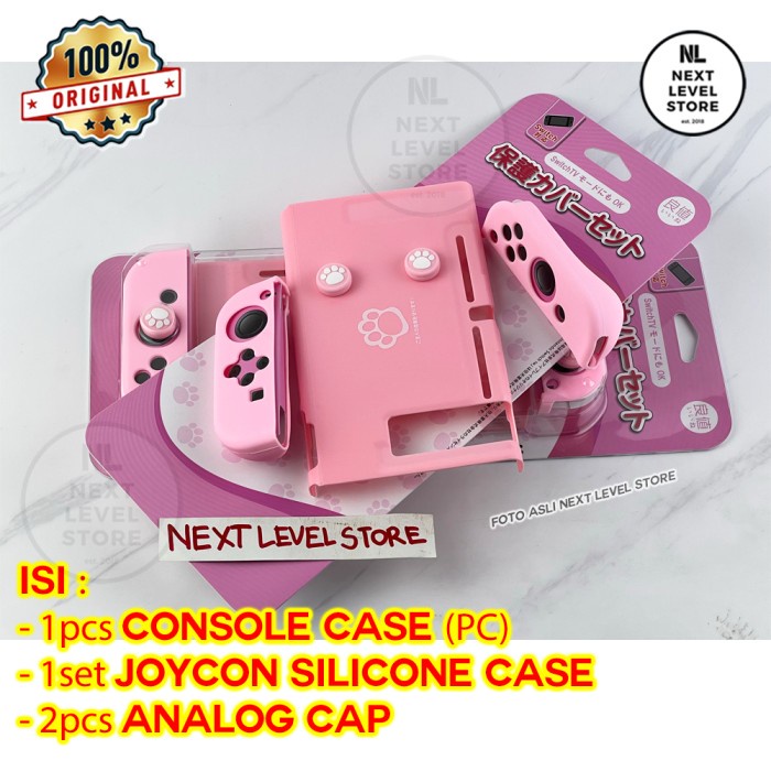 IINE Full Set Case Nintendo Switch V1 V2 Pink Cat Paw Joycon L-373