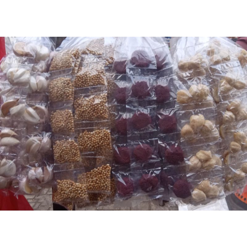 

4 macam bawang putih,ketumbar,terasi, kemiri. isi 20 renceng.masing masing 5 renceng