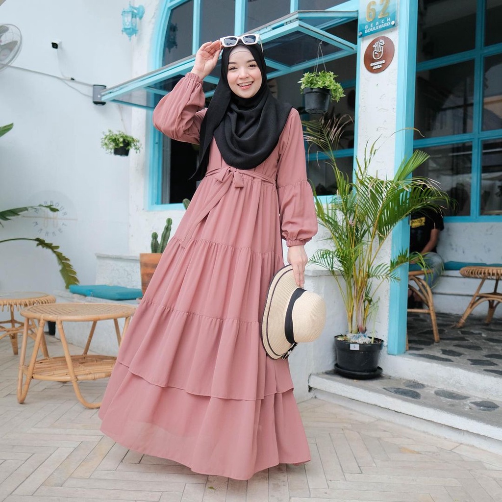 Gamis Ceruty ALMA MAXY Dress Zipper Depan LD 110cm