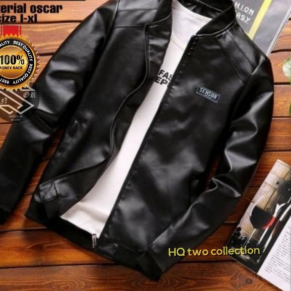 Jaket Bombet Pria Baseball Kulit Sintesis Original Jaket Cowok Keren - Hitam