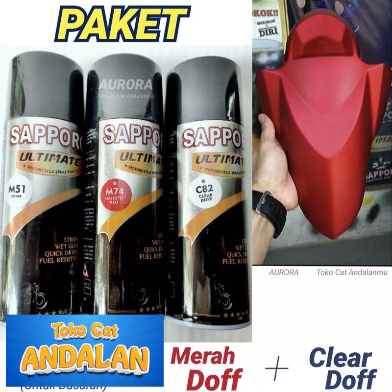 

Toko Andalan - PAKET SAPPORO ULTIMATE MERAH DOFF M74 MAJESTIC RED saporo pilok pilox pylox cat semprot motor mobil sepeda | Toko Andalan Mobil dan Motol