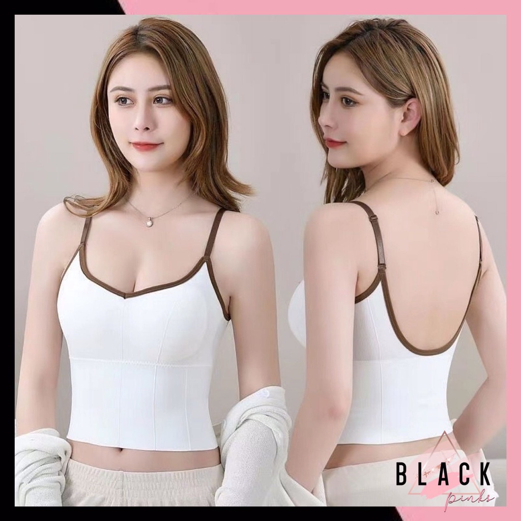 Blackpink TankTop Bra Sport Crop Top  Sport Tali elastis Gaya Retro Leher V Pakain Dalam Wanita 1133