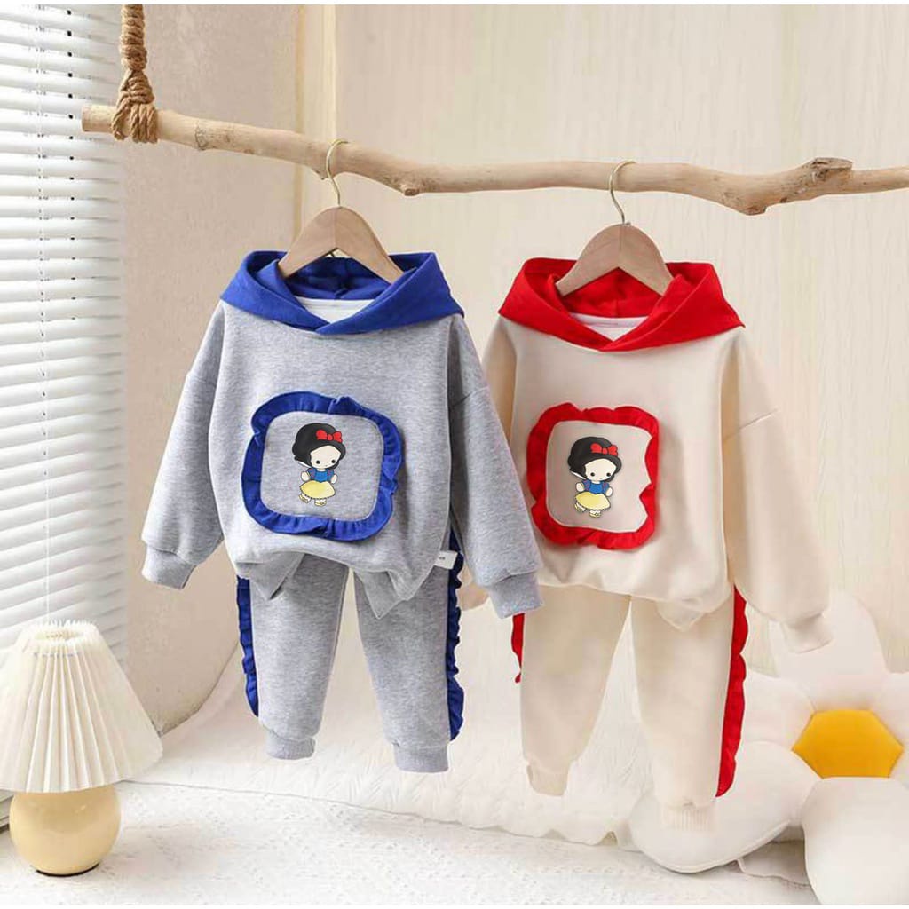 SETELAN HOODIE ANAK PEREMPUAN TERBARU MOTIF SNOWW WHITE UMUR 1-5 TAHUN