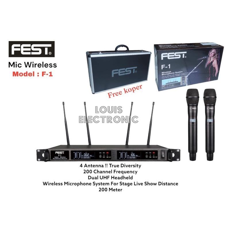 Mic Microphone Wireless FEST F1 F-1 Multi Channel ORIGINAL Free Hardcase