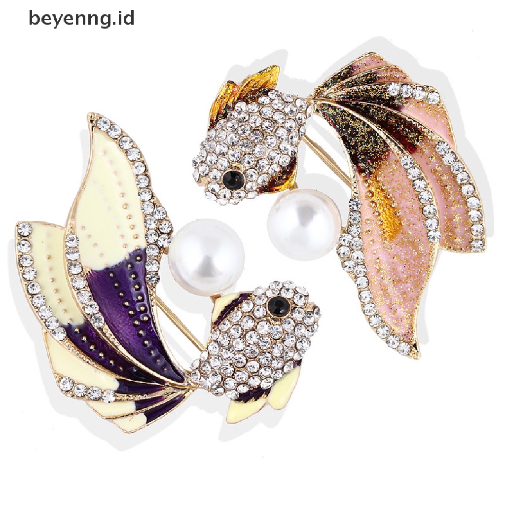 Beyen Enamel Ikan Mas Bros Pin Wanita Berlian Imitasi Kristal Hewan Bros Gaun Perhiasan ID