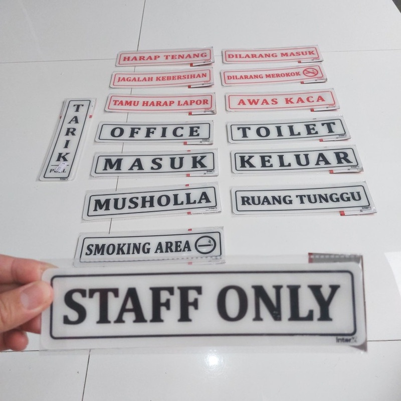 

TERMURAH! Papan Sign Akrilik Tulisan STAFF ONLY Bahan PP 5x20cm 1 Buah