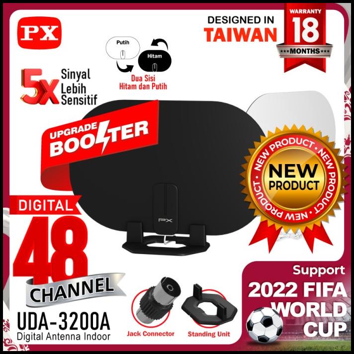Antena Tv Digital Analog Indoor Dinding Dvb T2 + Booster Px Uda-3200A