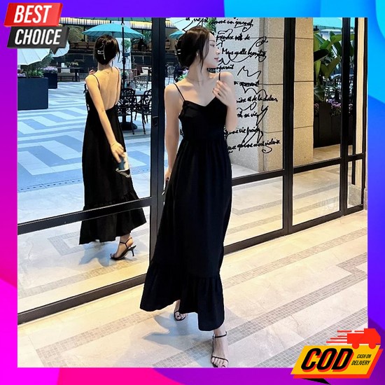 Dress Gaun Korea Wanita Midi Kondangan Baju Lengan Pendek Casual Pesta Korean Dress Tanpa Lengan 15