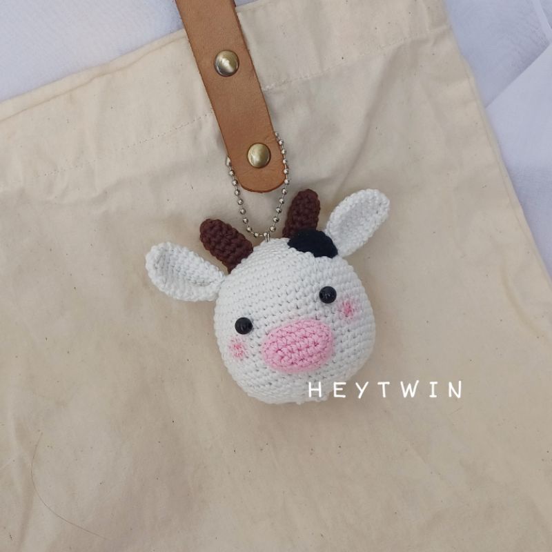 cow keychain kepala sapi ganci gantungan kunci bagtag keyring boneka kecil rajut amigurumi crochet d