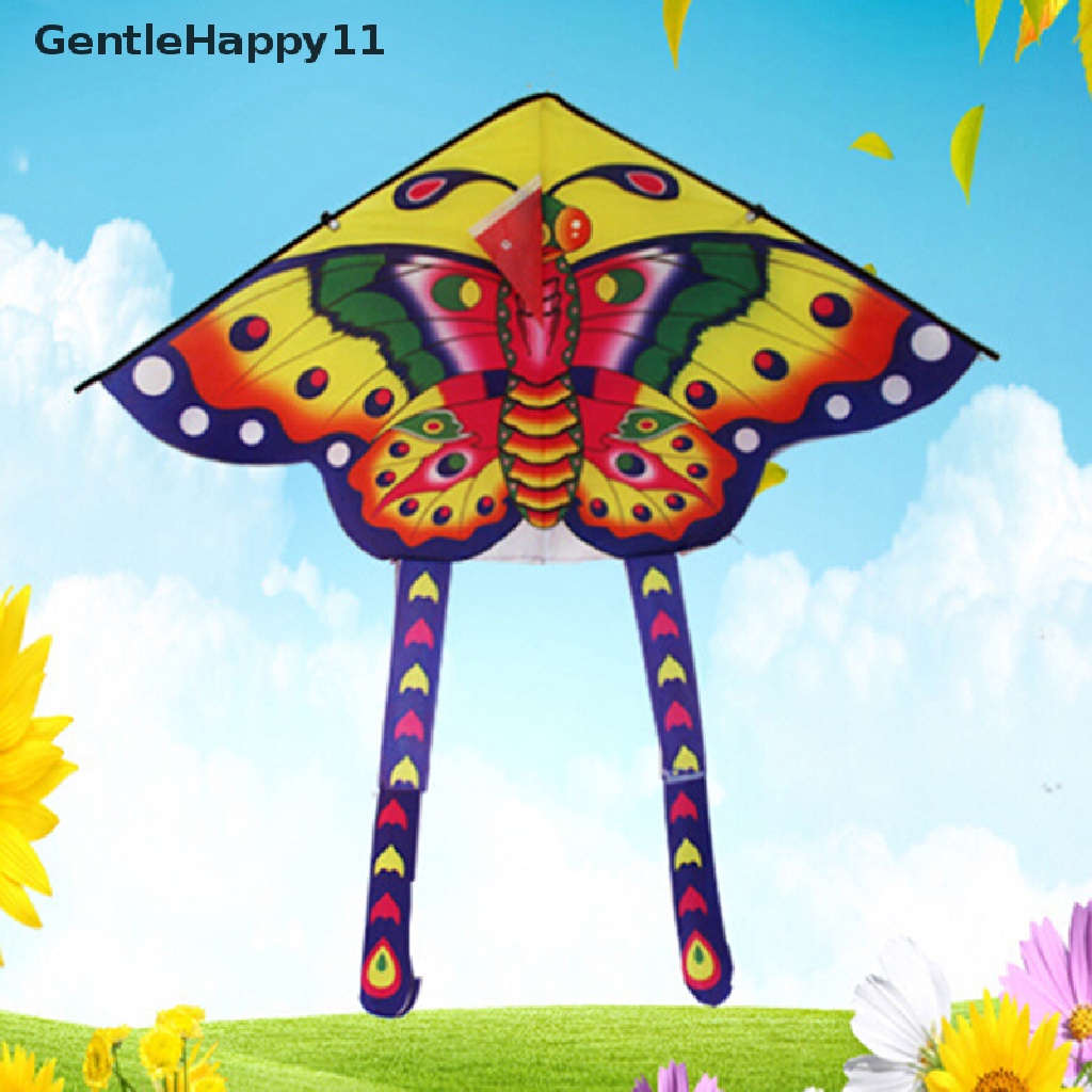 Gentlehappy 1Set 90 * 50cm butterfly printed long tail kite outdoor kite toy Dengan handle line id