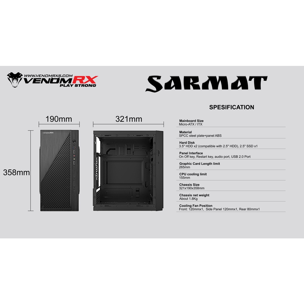 Casing VENOM RX SARMAT m-ATX With Power Supply POWERCORE 300W