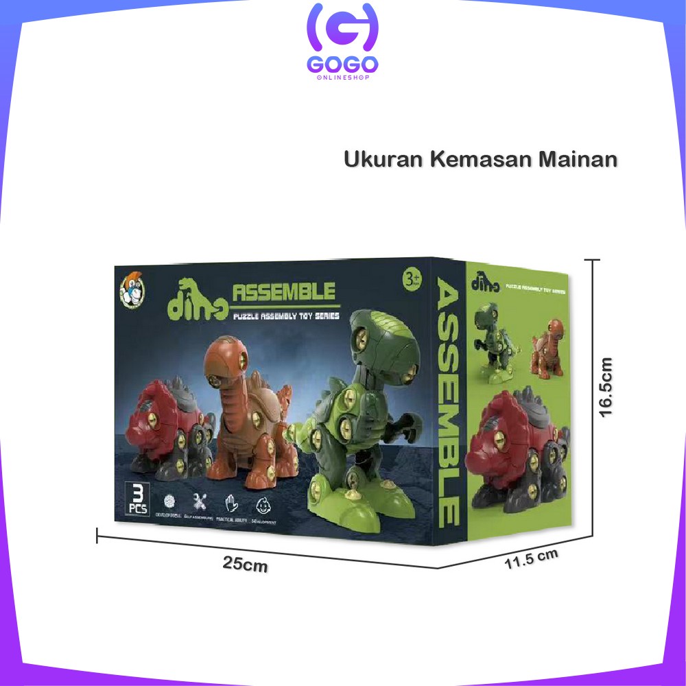 GOGO-M219 DIY Dino Puzzle Assembly 3IN1 Mainan Anak Bongkar Pasang Dinosaurus BONUS OBENG / Mainan Edukasi Anak DIY Assemble Dinosaur Set