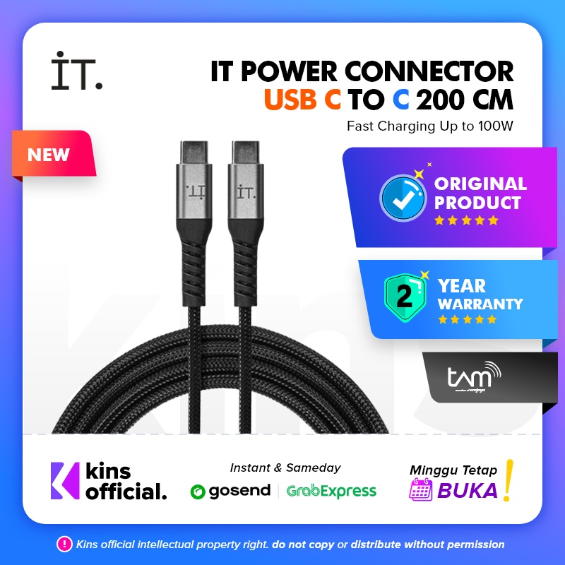 IT. Power Connector USB C to C Cable 2 m - Black