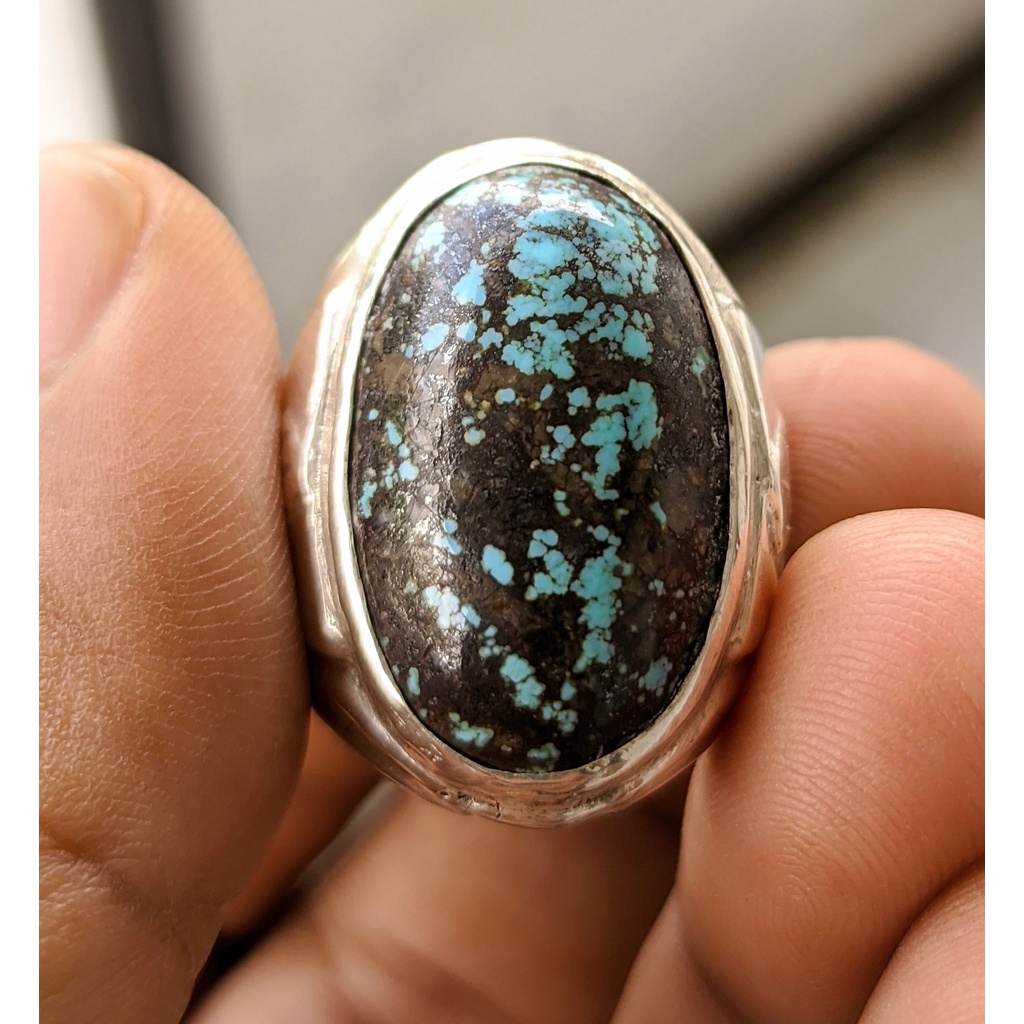 Natural Pirus Persia Blue Fancy Big Size Ring Perak 925 HM