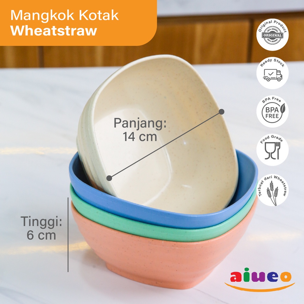 AIUEO Set 4 Pcs Mangkok Gelombang 15 cm Wheat Straw Plastik Mangkuk Kuah Sup Bowl Warna-Warni Aesthetic Estetik Plastik